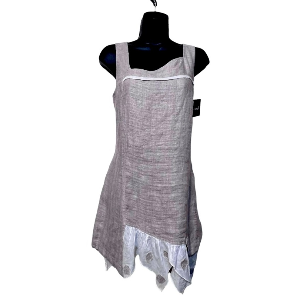 Animale By Jacques Ruc Linen Tunic Dress Asymmetrical Lagenlook Hanky Hem